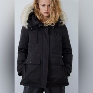ZARA Winter Hoodie Coat Black Size S